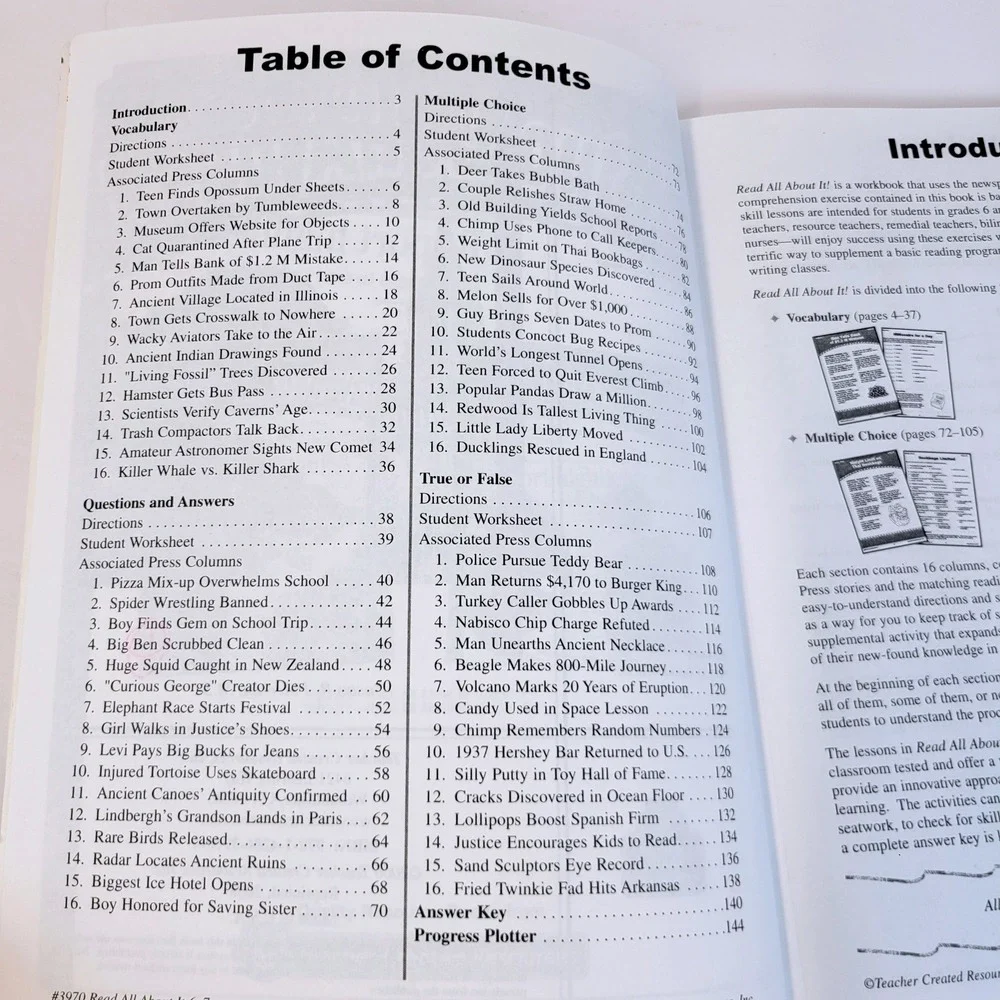 Teacher Created Resources Read All About It! Workbook Grades 6-7 TCR 3970 Book